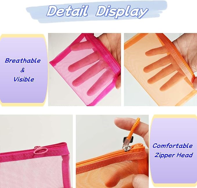 5 Pack Small Mesh Zipper Pouch Bags for Purse & 5 Pack Mesh Pencil Pouches, Mini Purse Organizer Pouches, Small Travel Toiletry Pouch Bag, Diaper Bag
