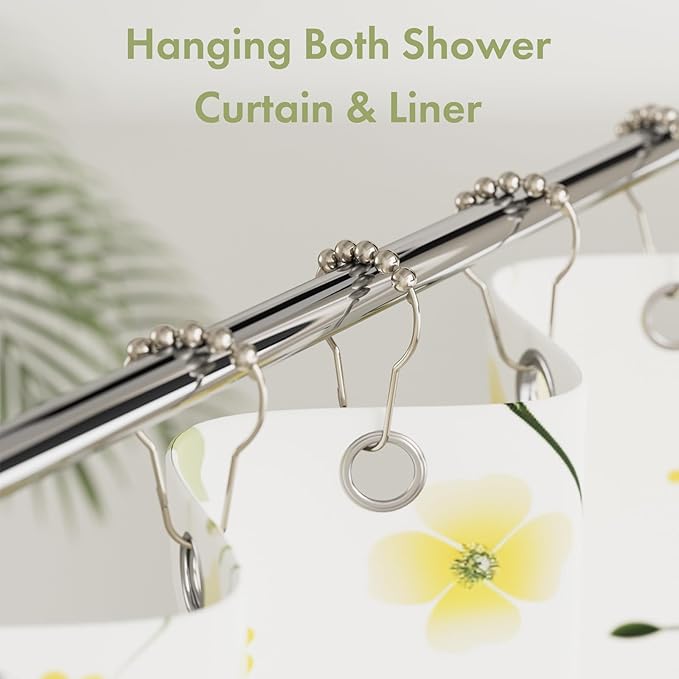 Amazer Shower Curtain Hooks, Decorative Rust Proof Stainless Steel Shower Curtain Hooks for Bathroom Shower Rods Set of 24, Polished Nickel