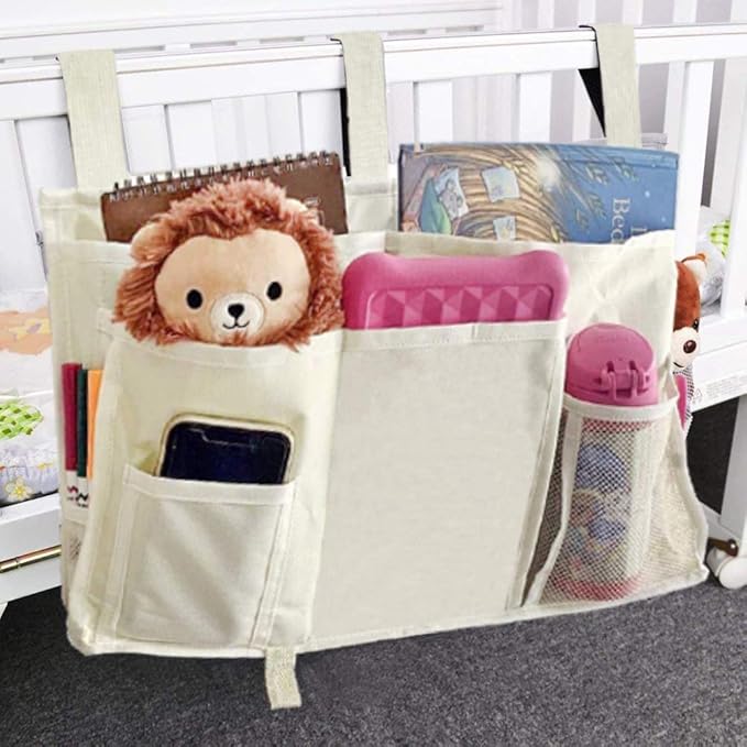 Sugaroom Bedside Storage Caddy, Bunk Bed Organizer Bed Storage Pocket Bedside Organizer Hanging Bed Storage Caddy for College Dorm Room, Hospital Bed Rails, Baby Bed, Camp (White)
