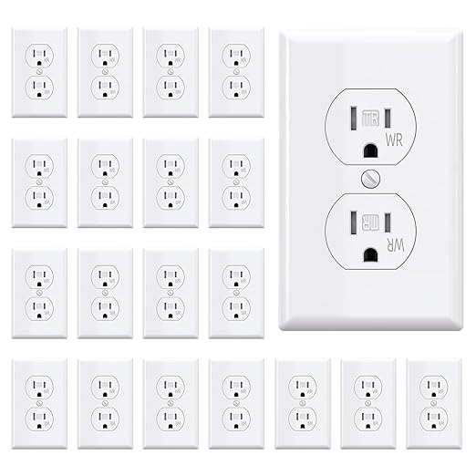 AIDA 15 Amps Duplex Outlets and Wall Plates Bundle,Weather Resistance & Tamper Resistant Electrical Receptacle, Wall Outlet,2 Pole,3-Wire, Self-Grounding, NEMA 5-15R,UL Listed 20 Pack, White