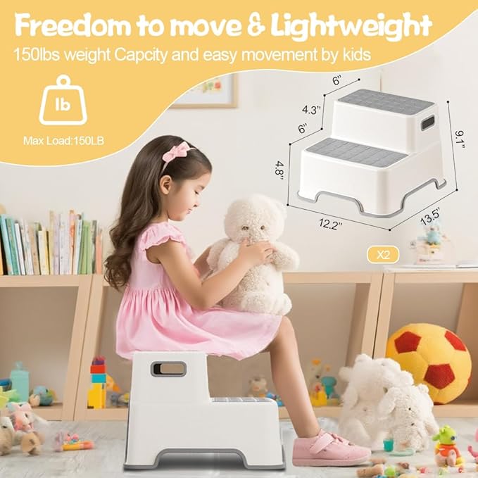 ZLMHYYM Toddler Step Stool for Bathroom Sink, 2 Pack Step Stool for Kids, Plastic Potty Training Toilet Stepping Stools, Child and Baby Lightweight&No-Slip Two Step Stools(Include 2 Faucet Extenders)