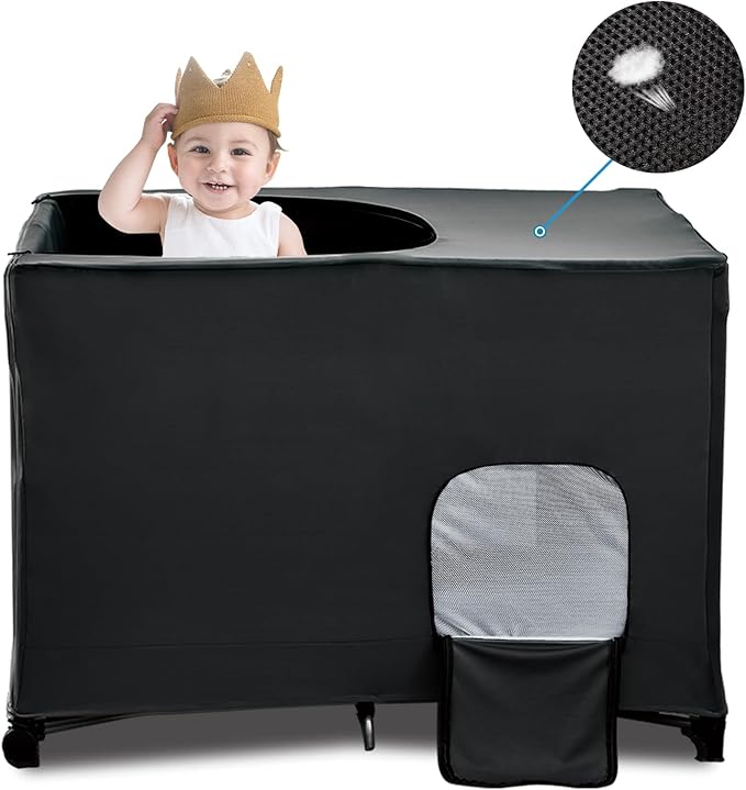 South to East Pack N Play Blackout Cover, Portable Stretchy Blackout Tent for Travel Crib, Breathable Cover for Pack and Play, Blocks 90% of Light with Optimal Airflow, Blackout Pod for Baby Sleep