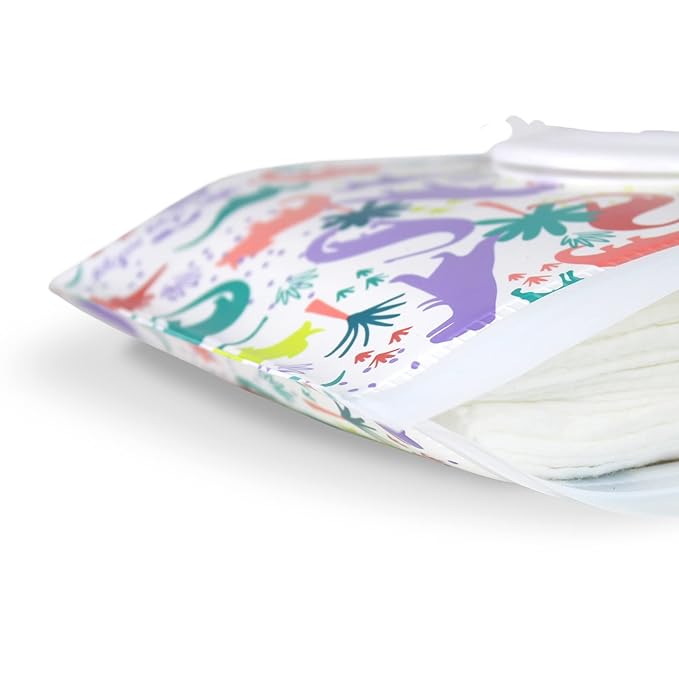 Itzy Ritzy Travel Wipes Case - Reusable Wipe Pouch – Take & Travel Pouch Holds Up to 30 Wet Wipes, Includes Silicone Wristlet Strap, Darling Dinosaurs