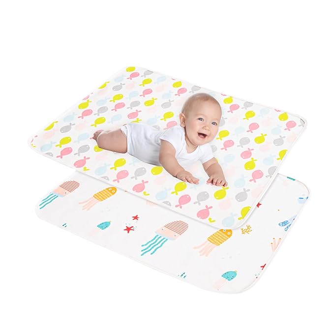 Catteyonce Baby Portable Diaper Changing Pad,Waterproof Changing Mat,Soft Comfortable,Foldable Travel Pad,Toddler Essentials Must Haves,Newborn Shower Gifts(Sea 20 * 27 inch-2pack)