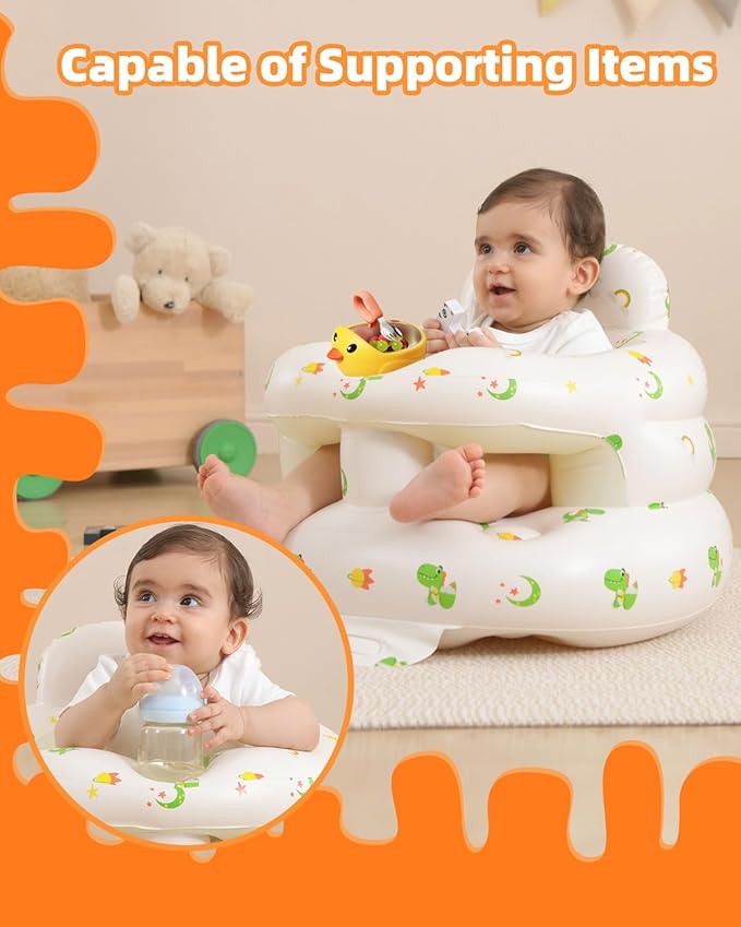 AGITVPS Upgrade Surround Inflatable Baby Seat for Babies 3-36 Months, Built in Air Pump Bumbo Seat with Tray, Baby Chair Sit Me up Floor Seat for Baby, Learning to Sit&Feeding(Surround-Dinosaur)