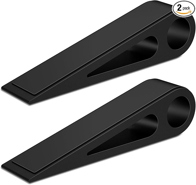 2 Pcs Heavy Duty Door Stopper for Bottom of Door, Aluminum & Rubber Door Stop Wedge- Keep Doors Open in Home, Apartment, Office, Hotel, 4.92L*1.02W*1.22H Inch,Black