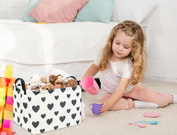 TIBAOLOVER Rectangular Love Heart Toy Storage Bin Organizer Shelf Book Basket Love Room Decor (Black Heart)
