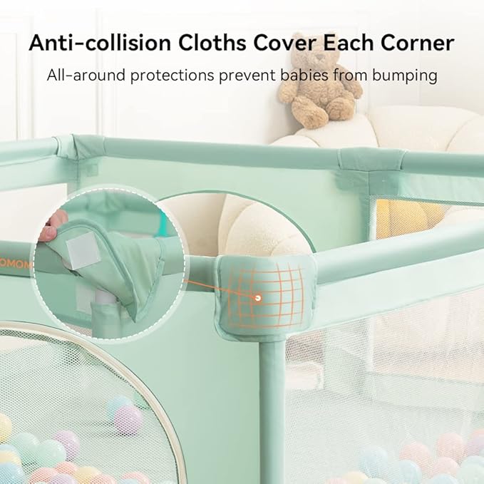 COMOMY Playpens for Babies and Toddlers, 79"x71" Baby Playard Extra Large, Safe and Non-Slip Baby Fence, Full Mesh Design, Indoor & Outdoor Kids Activity Center, Play Pens (Dark Green)