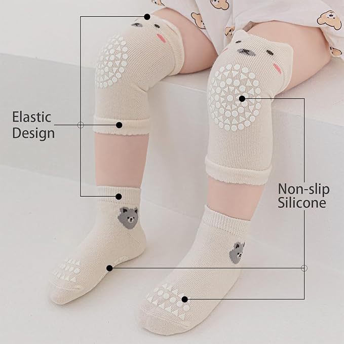 TFTSR Baby Knee Pads for Crawling (3 Pairs) and Baby Socks for Walking (3 Pairs), Walking Protector for Toddler Kid Girls Boy