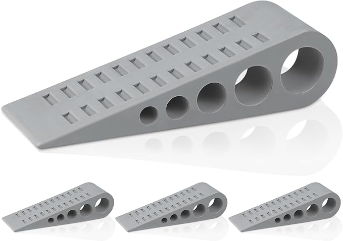 4 Pack Door Stops for Bottom of Door, Rubber Door Stopper Wedge with Holder, Door Holder to Keep Door Open, Wall Protector for Home & Office & School, Grey