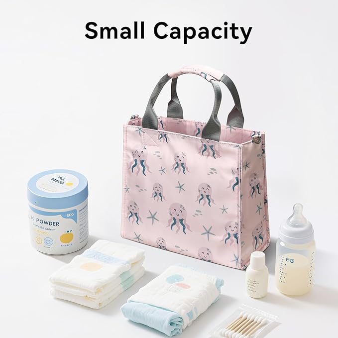 PHEBEN Small Diaper Bag Tote Waterproof Travel Mini Diaper Bag Multi-Function Baby Handbag Crossbody Purse(Pink Octopus)