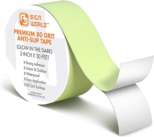 Best Anti-Slip Grip Tape, Glow in The Dark, 2" x 30 FT, 80 Grit, Industrial Grade, Indoor, Outdoor, Weatherproof (2-Inch x 30 Feet Roll)