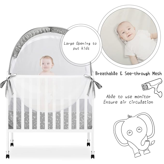 L RUNNZER Pack and Play Tent, Crib Tent to Stop Baby from Climbing Out, Baby Safety Tent Cover for Pack N Play, Mini Cribs & Playpen, Pop Up Crib Net Against Falls (39.6" L x 27.6" W x 49.2" H)