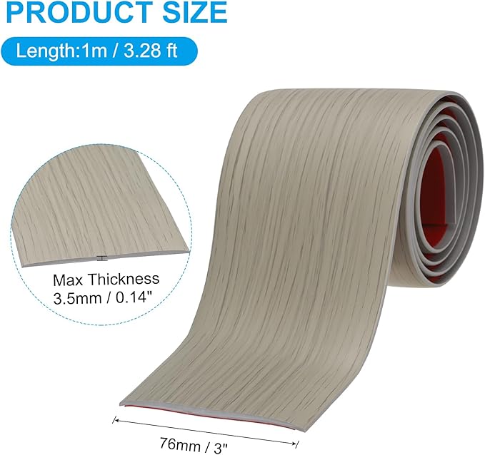 PATIKIL Vinyl Laminate Floor Transition Strip, Khaki Wood Grain, 3 in x 3 Ft, Flat Divider for Floor Gaps, Doorways, Carpet, Tiles