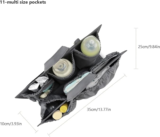 Lmbabter Removable Organizer Insert with Insulated Pocket,Updated Diaper Bag with 11 Total Pockets&Changing Pad, Handbag Tote Bag for Women Mommy Nurse (Dark Grey)