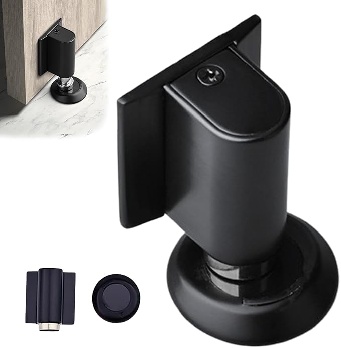Door Wedge Stopper - 2026 New Magnetic Door Stopper,for Bottom of Door Drill-Free Invisible Indoor Doorstopper, Front Door Stopper Stent, Keeps Door Open Long-Term (Black 1PC)