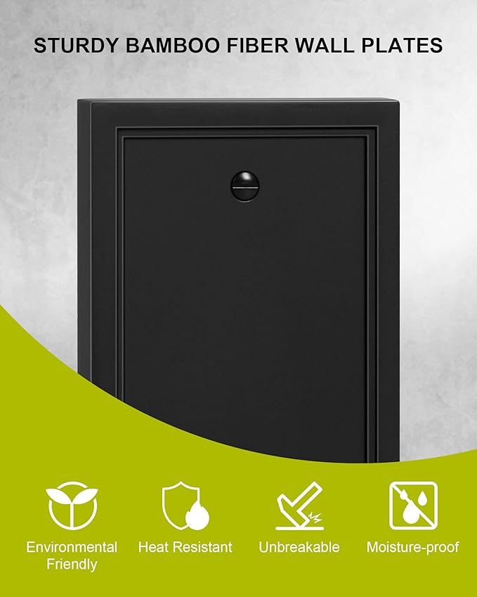 2-Pack Blank Outlet Cover Wall Plate, Natural Material Switch Plates Outlet Covers, Black Decorative Wall Plates for Electrical Outlets