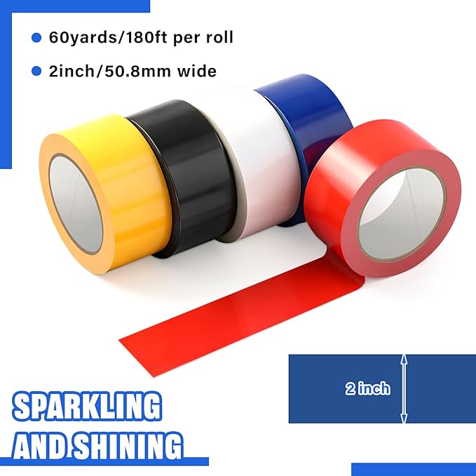 Frienda Floor Vinyl Tape 1/2inch Floor Marking Court Tape Outdoor Playing Field Marking Equipment for Social Distancing Gyms, Athletics, Equipment