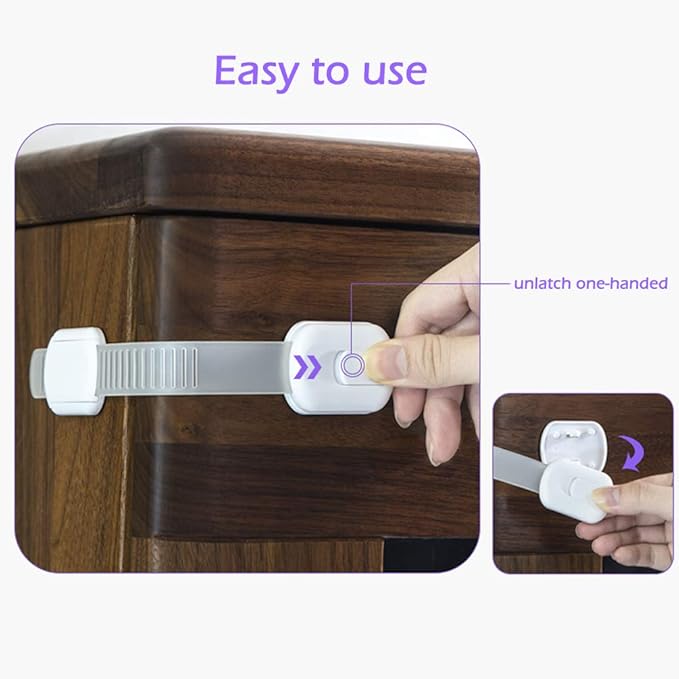 Socub 4 pack Child Safety Cabinets Strap Locks, Multi Use Latch with Strong Adhesive Pads, for Cabinets, Drawers, Oven, Toilet Seat, Fridge