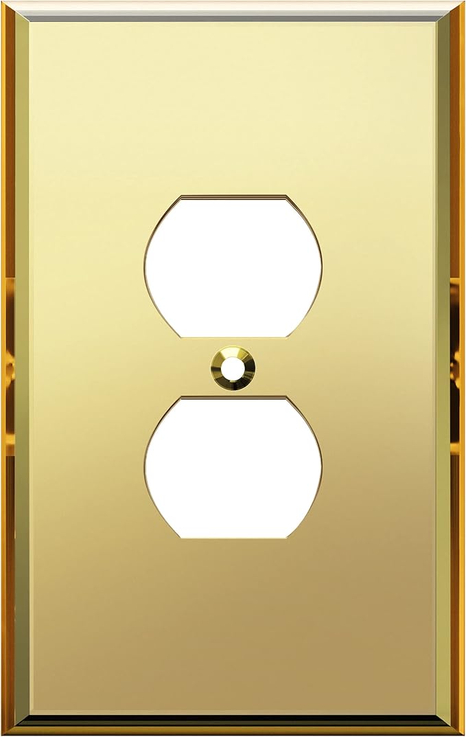 LIDER Duplex Receptacle Wall Plate, Mirrored Outlet Cover for Duplex Outlet, Plexiglass Outlet Cover, Reflective Finish, Acrylic Glass, Modern Decoration Upgrade, Oversized 1-Gang 5.25" x 3.44", Gold