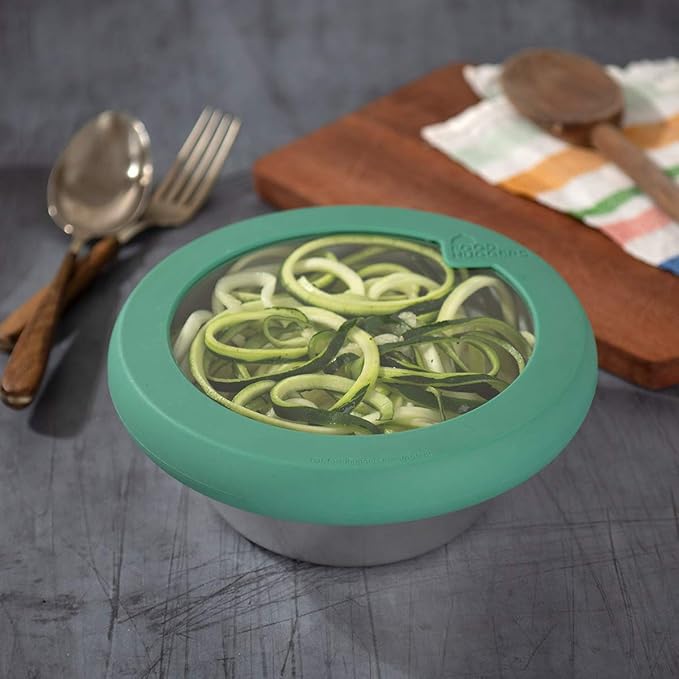Food Huggers Replacement Lids for Glass Storage Containers | Silicone & Glass Lids that Don’t Crack | Fits Most Round Container Brands & Bowls | 100% Plastic Free | 1 Lid (Medium), Gradual Green