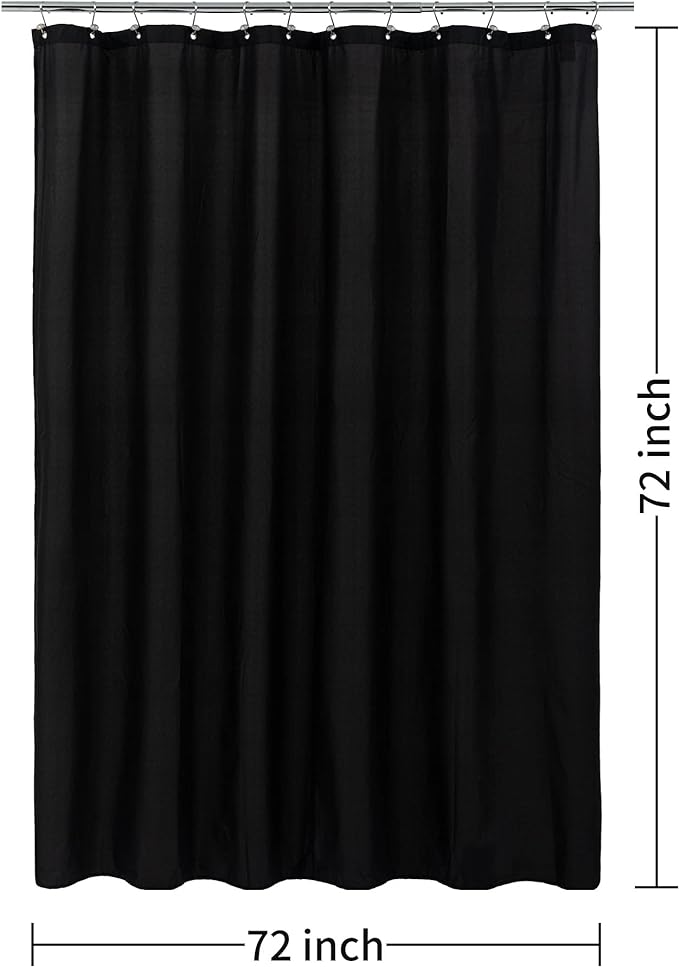 ALYVIA SPRING Waterproof Fabric Shower Curtain Soft Hotel Quality - 3 Magnets at Bottom, Premium Black Shower Curtain Liner for Bathroom, Light-Weight Cloth & Washable - 72x72, Black