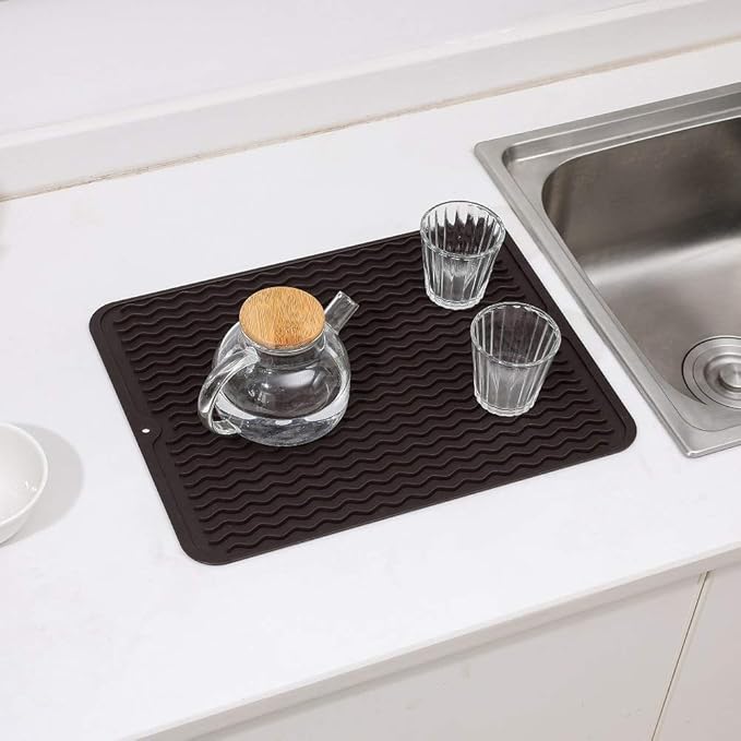MicoYang Silicone Dish Drying Mat for Multiple Usage,Easy clean,Eco-friendly,Heat-resistant Silicone Mat for Kitchen Counter or Sink,Refrigerator or drawer liner Coffee L 16 inches x 12 inches