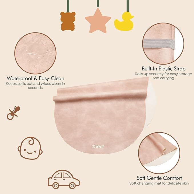 Diaper Changing Pad, Wipeable Portable Changing Pad, Baby Change Mat, Waterproof Vegan Leather Changing Pads for Home & Travel, Pink, 27.5 x 15.7 ''