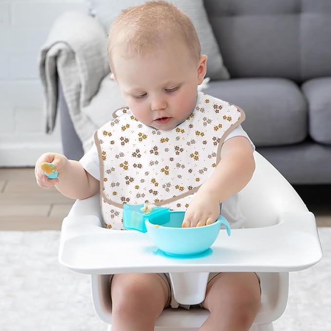 CoolaPeach 3-Pack Waterproof Baby Bibs for Eating - Lightweight Feeding Bibs, Mess Proof, Baby Essential Must Have for Eating