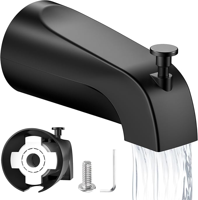 Tub Spout with Diverter – Slip-Fit Bathtub Faucet Spout Replacement, 1/2” Copper Pipe Connection, Easy to Install, Universal for Bathroom Shower (Matte Black)