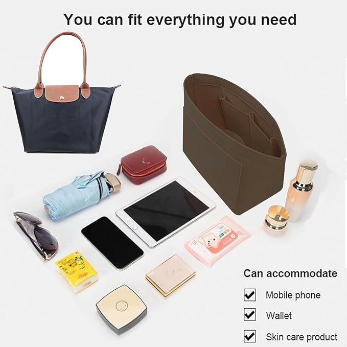 Lckaey bag Organizer Insert for Longchamp Le Pliage Neo(Large) Handbags Insert Organizer 1012 coffee-L