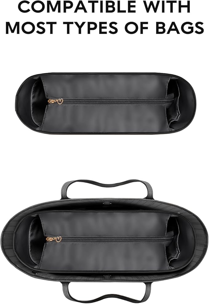 GIVLEFLY Tote Organizer Insert with Multiple Pockets Zipper Purse Dividers with Handle Lightweight Purse Liner with Cup Holder Fit for Longchamp Large Medium and Neverful and More (Large,Dark Grey)