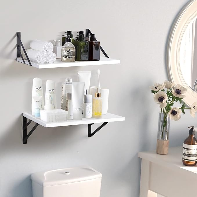 2 Pc Deep Floating Shelves ; 12 Inch Deep Wall Mounted Hanging Shelves for Living Room, Kitchen, Office, Bathroom and Bedroom Decor; Storage and Display Shelf Set (White)