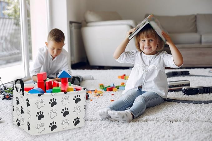 Essme Rectangular Dog Basket,Kids Storage Basket with Handles for Room Decor, Dog Bins,Puppy Storage Bin（Dog Paw）