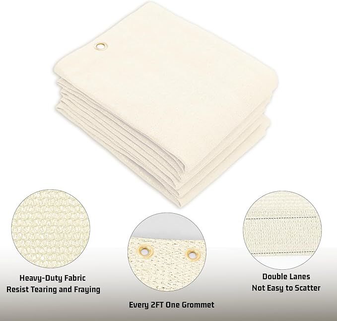 SUNNY GUARD Shade Cloth Custom Size 3x4 FT Sun Shade Screen Fabric Shade Cover Tarp with Grommets for Pergola Backyard Garden, Butter Cream(We Customized)