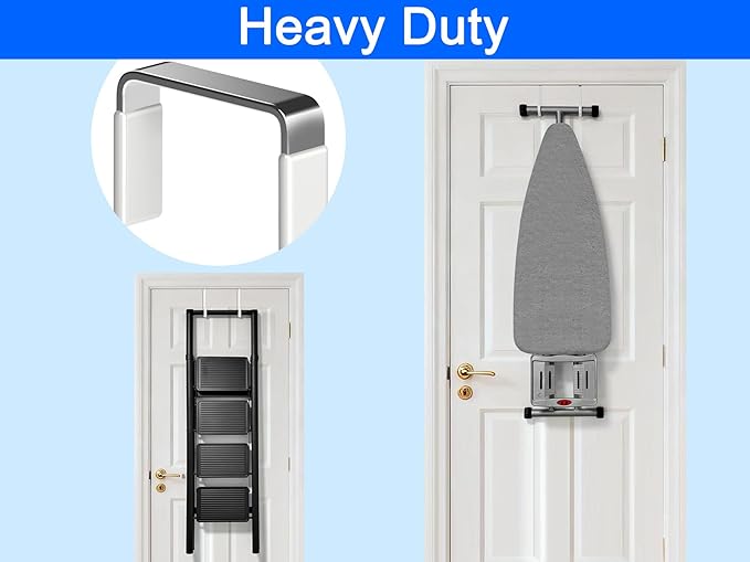 Mars-Rock Over the Door Metal Hooks with Plastic Coating 5.5" Fit 0.5" to 1 3/8" Door 6 Pcs Heavy Duty Single Towel Robe Rack Wreath Bathroom Shower Hanger Shoe Organizer Ironing Board Short White