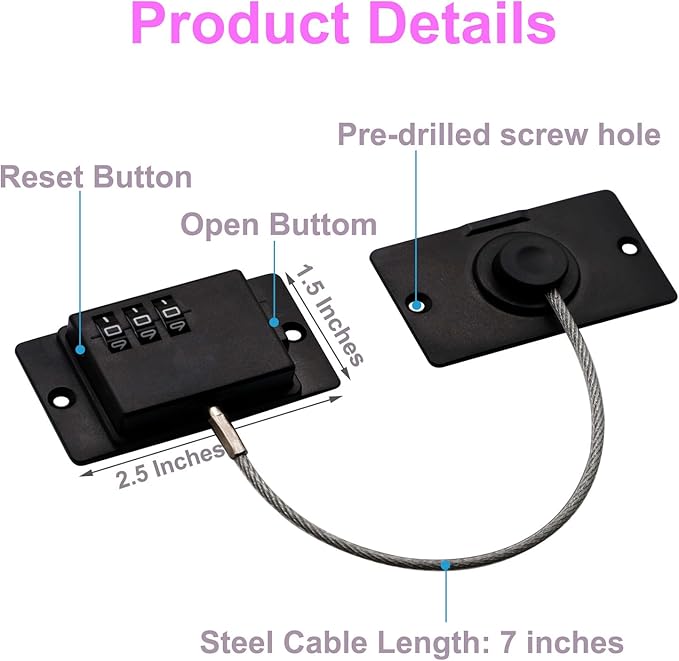 Fridge Lock for Kids Safety, 2 Pack Cabinet Locks with Combination for Baby Proofing, Childproof Digit Combination Locks for Refrigerator Drawers Closet Freezer, Heavy Duty Adhesive Child Safety Lock