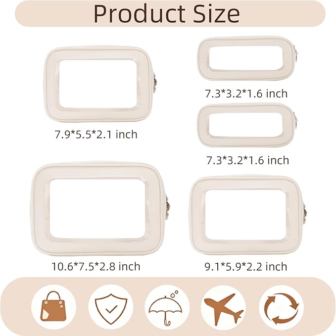 5PCS Diaper Bag Organizer Pouch Set，Clear Organizer Bags,TSA Approved Toiletry Bag,Clear Waterproof Cosmetic Bags with Zipper,Purse Organizer Pouches,Travel Organizer Bags for Woman and Kids