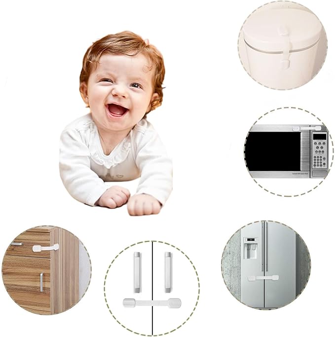 Baby Proofing Straps Locks, 8 pack Child Safety Locks for Cabinet, Drawers, Fridge, Dishwasher, Cupboard, Toilet Seat, Oven, Trash Can, The Fastest and Easiest Install of Childproof Lock
