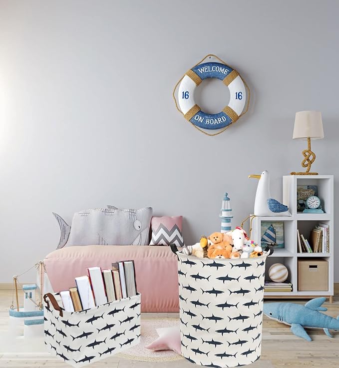 Sanjiaofen Rectangular Shark Basket,Kids Basket for Boys,Collapsible Toy Organizer Bin with Handles for Clothes Storage.(Sharks)