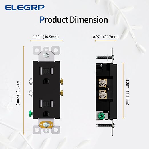ELEGRP Matte Black Decorator Wall Receptacle Outlets, Tamper Resistant 15 Amp, Standard Electrical Wall Outlet, Residential Grade, Self-grounding, 125V, 2 Pole 3 Wire, 5-15R, UL Listed, 50 Pack