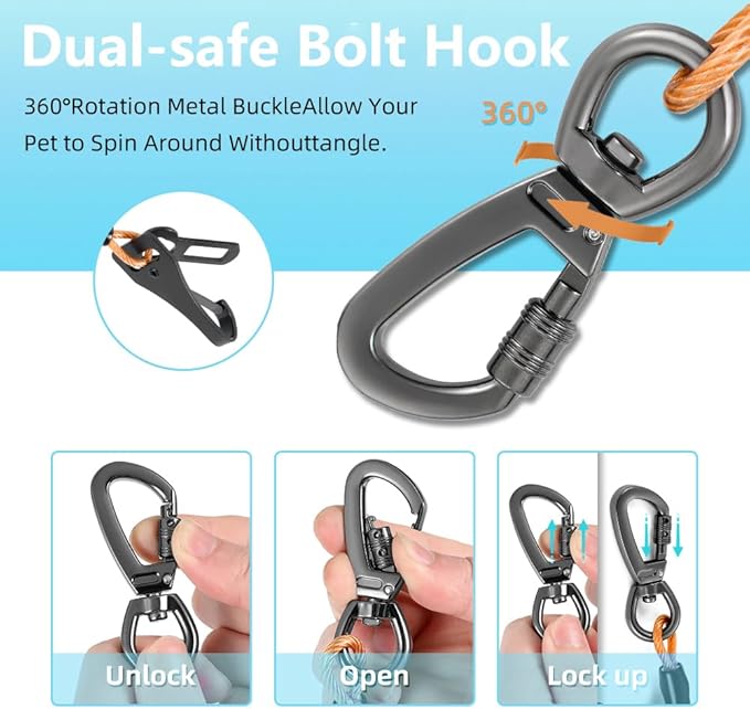 3-in-1 Dog Car Seat Belt Harness - Chew-Proof Steel Cable Seatbelt with Heavy-Duty Buckle & Clip - High Tensile Strength Car Safety Restraint for Small, Medium, Large Dogs (Orange, 24 inch/60 CM)