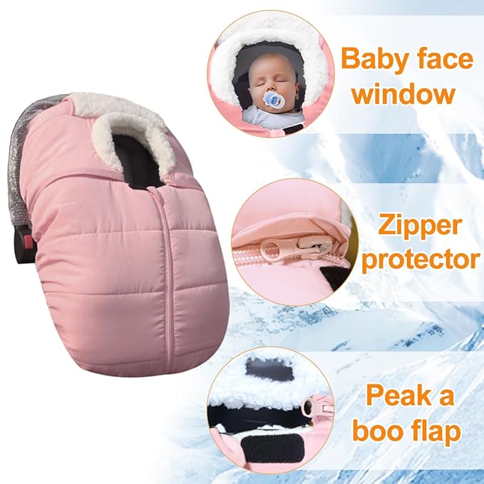 Mom's Choice Awards Winner-TSAYAWA Winter Baby Car Seat Cover -Keep Babies Warm Carseat Bunting Bag/Blanket for Newborn & Infant - Cold Weather Insulated Windproof Carrier Canopy for Travel (Pink)