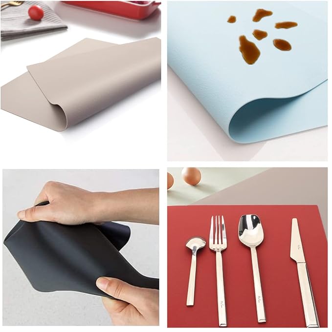 IYYI Silicone Placemats, Placemats for Kids, Placemats Set of 4 Waterproof Heat Resistant Non-Slip Kitchen Table Mats for Dining Table, Easy to Clean (Dark Gray01)