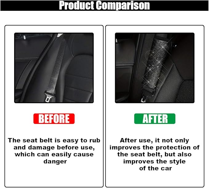2PCS Bling Car Seat Belt Shoulder Pads, Bling Rhinestones Seat Belt Covers for Women, Car Seatbelt Strap Pad with Crystal Diamond, Car Interior Accessories for Car SUV (Black Diamond)