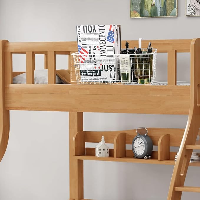 Bedside Hanging Wire Basket for Storage Bedside Caddy Hanging Organizer Bunk Bed Bedside Shelf Holder Pocket for College Dorm Room Baby Bed Rails (White/Large)