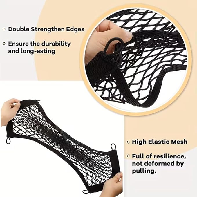 2 Pcs Small Cargo Net, Trunk Storage with Screws and Hooks, Elastic Net Bag for Car, RV, Boat (14in×9.8in)