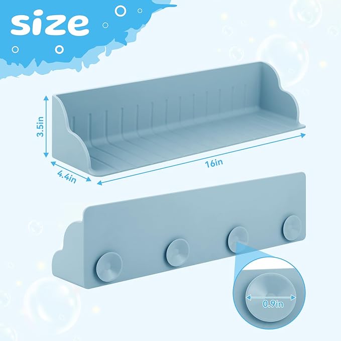 2Pack Bath Tub Toy Storage - Silicone Shower Splash Guard with 4 Strong Suction Cups, Bath Tub Toy Shelf, Bath Toy Holder, Bathtub Side Splash Guard Tray,Bathroom Accessories Blue