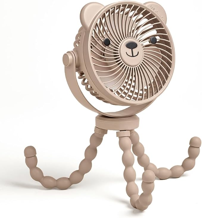 Itzy Ritzy Stroller Accessory - Features 360 Degree Swivel Design, Tilting & Flexible, Easy-Attach Wraparound Legs (Bear) - 3-Speed Stroller Fan