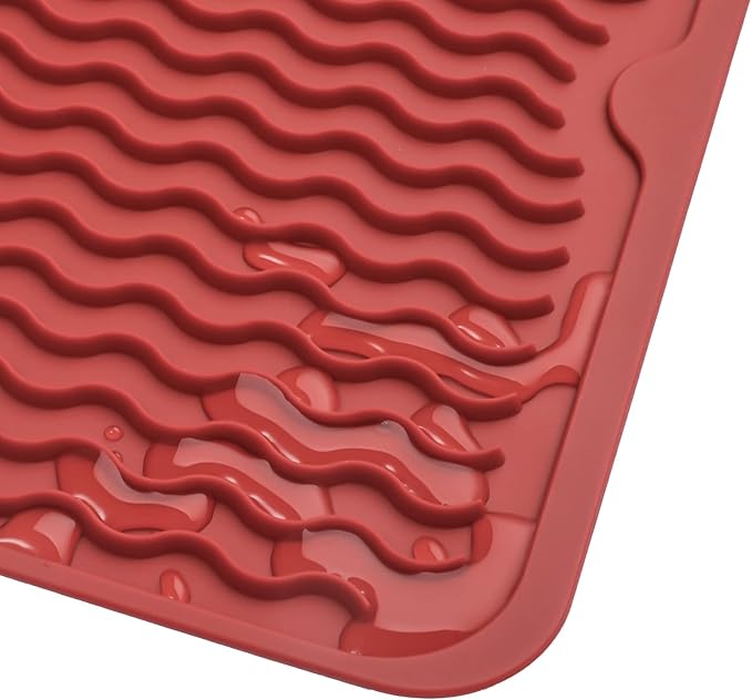 MicoYang Silicone Dish Drying Mat for Multiple Usage,Easy clean,Eco-friendly,Heat-resistant Silicone Mat for Kitchen Counter or Sink,Refrigerator or drawer liner Red L 16 inches x 12 inches